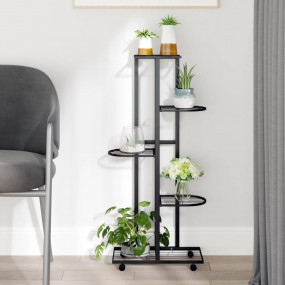Flower Stand Black Powder-coated iron Tall Rollable