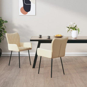 Dining Chair Set of 2 Cream Polyester, Metal, Plywood M...