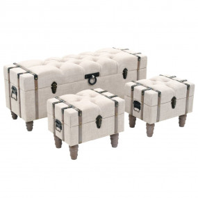 Storage Bench Cream Solid fir wood, fabric (100% polyes...