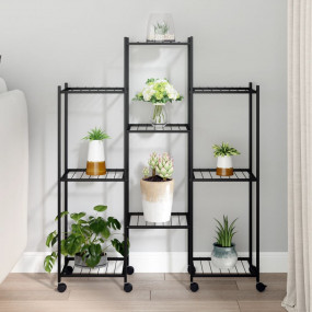 Flower Stand Black Iron Multiple Pot Holder Rollable