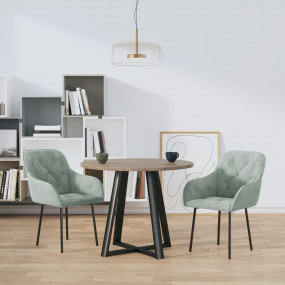 Dining Chair Set of 2 Light Grey Velvet, Metal, Plywood