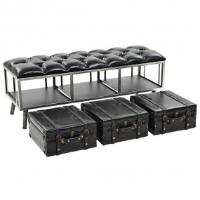 Storage Bench Black Faux Leather, Engineered Wood, Stee...