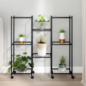 Flower Stand Black Powder-Coated Iron Tall Rollable