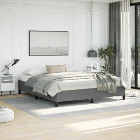 Bed Frame Dark Gray Polyester, Plywood, Engineered Wood
