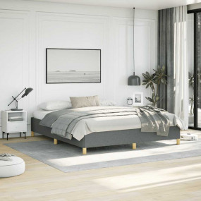 Bed Frame Dark Grey Polyester Fabric Double Bed Frame