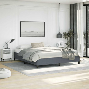 Bed Frame Dark Gray Velvet, Plywood, Engineered Wood