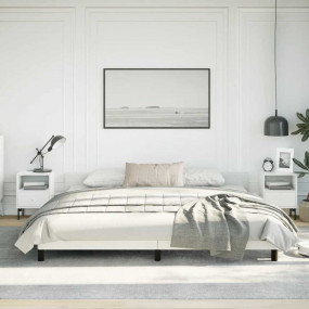Bed Frame With Headboard White Faux leather, plywood, e...