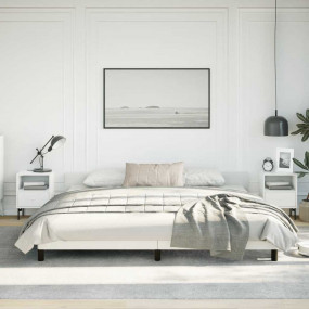 Bed Frame With Headboard White Faux leather, plywood, e...