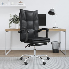 Reclining Office Chair Black Faux Leather, Metal, Plywo...
