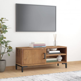TV Cabinet Brown Solid pinewood, metal 35.4x11.8x15.7 i...