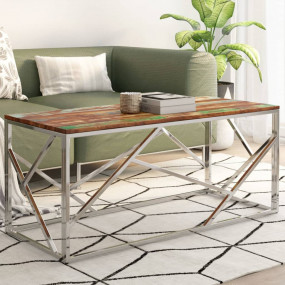 Coffee Table Silver Stainless steel, solid reclaimed wo...