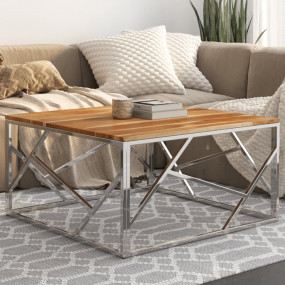 Coffee Table Silver Stainless steel, solid acacia wood ...