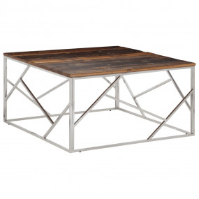 Coffee Table Silver, Natural Wood Stainless Steel, Soli...