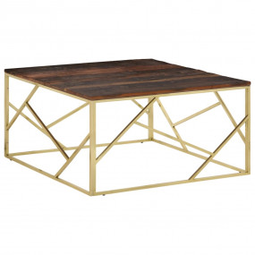 Coffee Table Gold Stainless Steel and Solid Sleeper Woo...