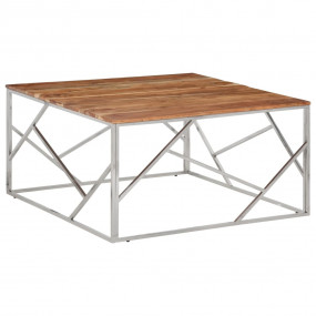 Coffee Table Silver, Natural Wood Stainless Steel, Soli...