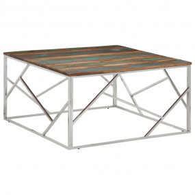Coffee Table Silver Stainless steel, solid reclaimed wo...