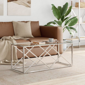Coffee Table Silver Stainless Steel and Tempered Glass ...