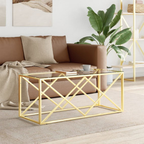 Coffee Table Gold Stainless Steel, Tempered Glass Mediu...