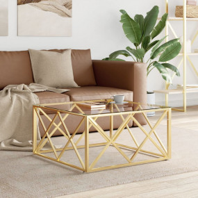Coffee Table Gold, Clear Stainless Steel, Tempered Glas...