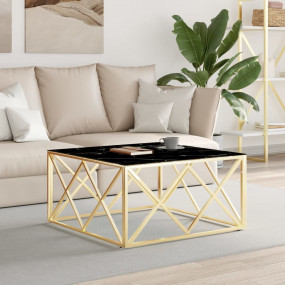 Coffee Table Gold, Black Marble Stainless Steel, Temper...
