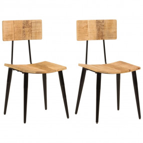 Dining Chair Set of 2 Natural Wood and Black