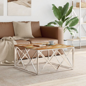 Coffee Table Silver Stainless steel, solid reclaimed wo...