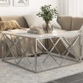 Coffee Table Silver and White Marble