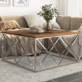 Coffee Table Silver, Natural Wood Stainless Steel, Soli...