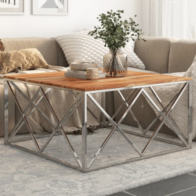 Coffee Table Silver Stainless steel 39.4 in Appealing D...