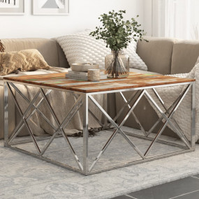 Coffee Table Silver Stainless steel frame, solid reclai...