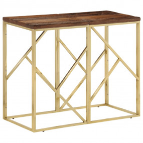 Console Table Gold, Natural Wood Stainless Steel, Solid...