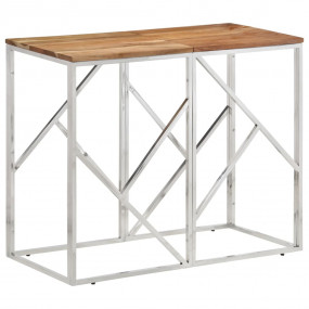 Console Table Silver Stainless Steel and Solid Acacia w...