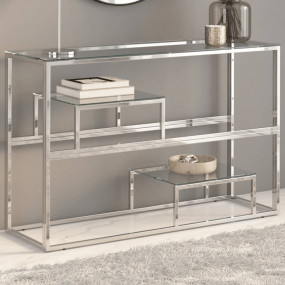Console Table Silver Stainless steel, tempered glass