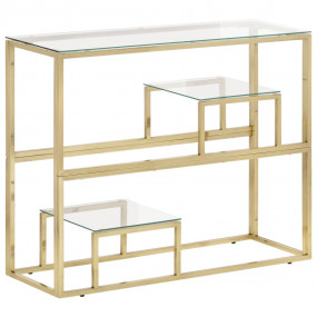 Console Table Gold Stainless Steel, Tempered Glass