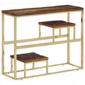 Console Table Gold Stainless Steel, Solid Wood Standard...
