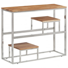 Console Table Silver, Natural Wood Stainless steel, Sol...