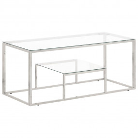 Coffee Table Silver Stainless Steel, Tempered Glass Mod...