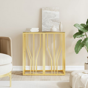 Console Table Gold, Marble Finish Stainless Steel, Temp...