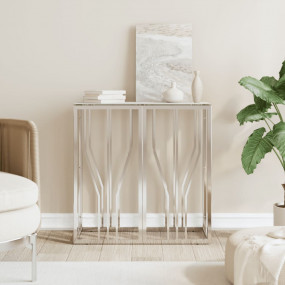 Console Table Silver, White Marble Finish