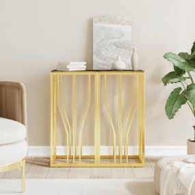 Console Table Gold, Black Stainless Steel, Tempered Gla...