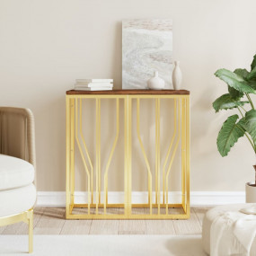 Console Table Gold Stainless steel, solid reclaimed woo...