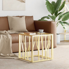 Coffee Table Gold Stainless steel and tempered glass 19...