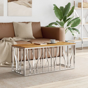 Coffee Table Silver Stainless steel, solid acacia wood ...
