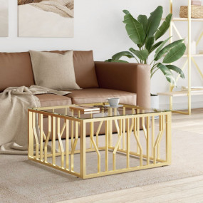Coffee Table Gold, Marble Stainless Steel, Tempered Gla...