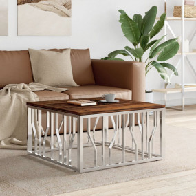Coffee Table Silver Stainless steel, Solid reclaimed wo...