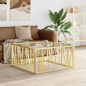 Coffee Table Gold Stainless Steel, Tempered Glass Moder...