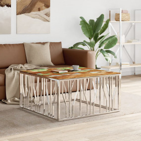 Coffee Table Silver Stainless steel 39.4 in x 39.4 in x...
