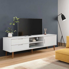 TV Cabinet White Solid pine wood, engineered wood