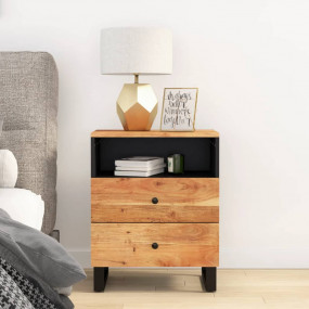 Bedside Cabinet Natural Acacia and Black