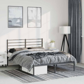Bed Frame Black Powder-Coated Steel Full Bed Frame Rect...
